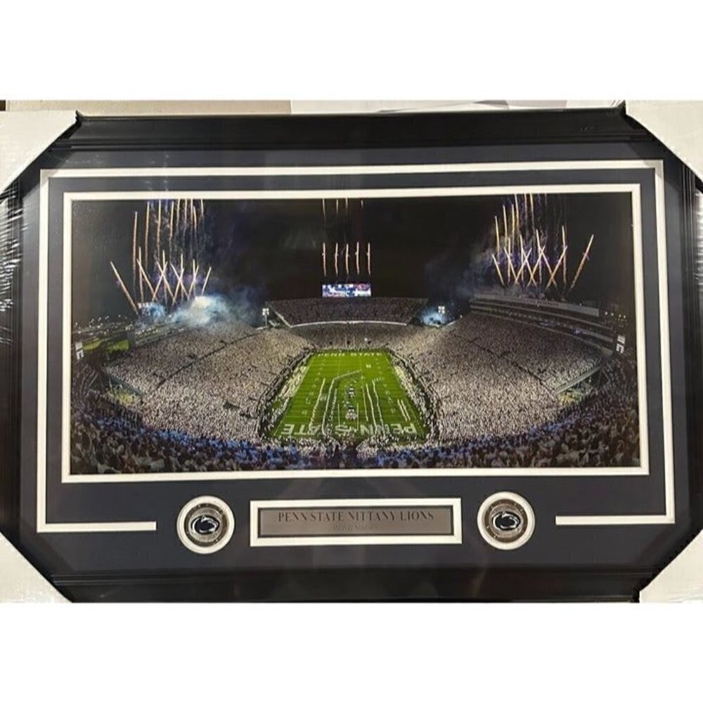 Penn State Nittany Lions Beaver Stadium "Fireworks" white out Panorama Framed